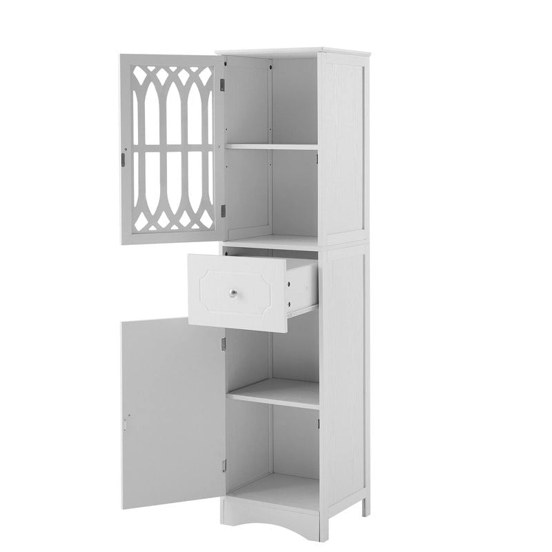 Colonne de rangement de salle de bains fine et haute avec étagère réglable, tiroir et 2 portes, meuble à linge indépendant