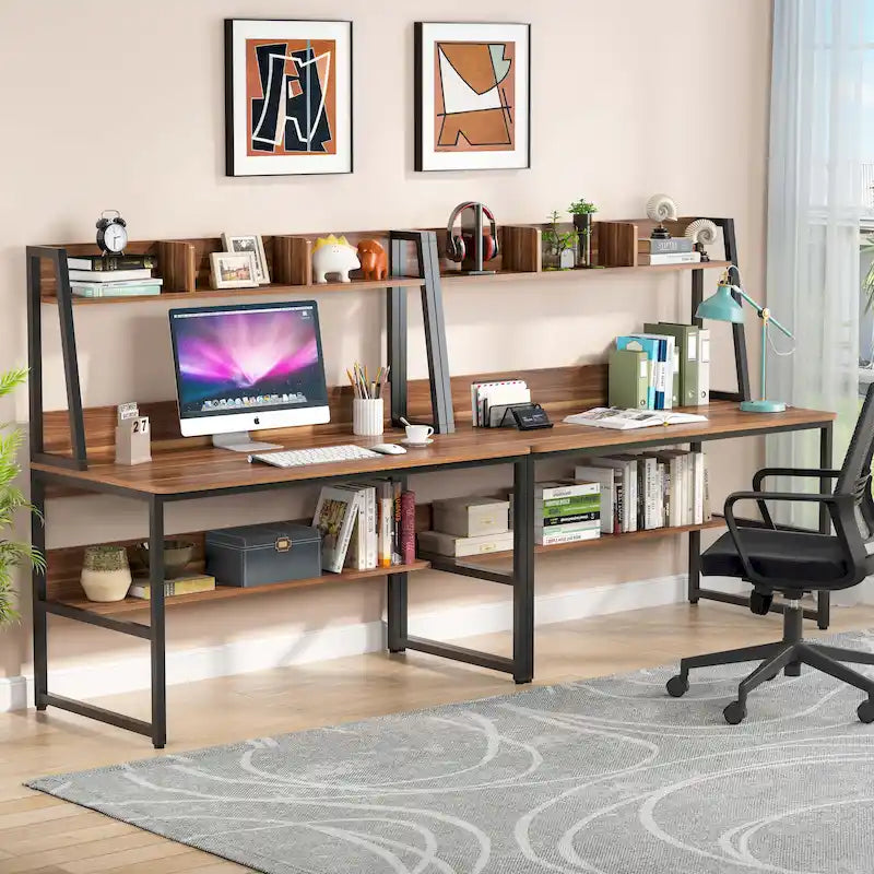 Scrivania per computer con alzatina e libreria, scrivania per ufficio domestico, tavolo da studio e scrittura