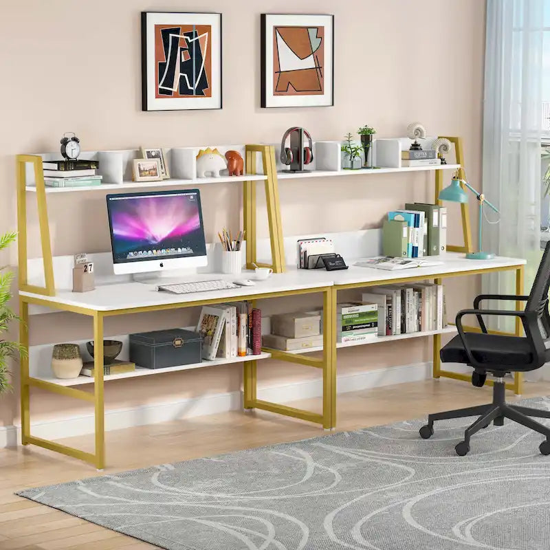 Scrivania per computer con alzatina e libreria, scrivania per ufficio domestico, tavolo da studio e scrittura