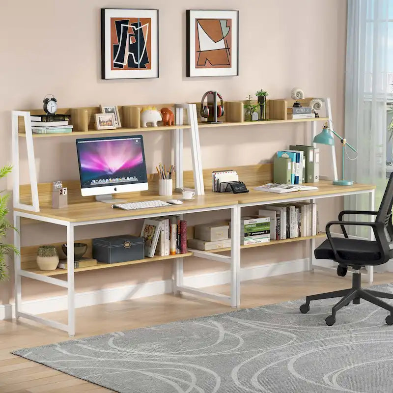 Scrivania per computer con alzatina e libreria, scrivania per ufficio domestico, tavolo da studio e scrittura