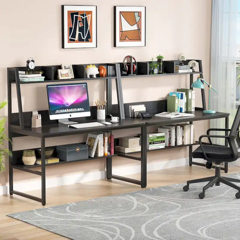 Scrivania per computer con alzatina e libreria, scrivania per ufficio domestico, tavolo da studio e scrittura