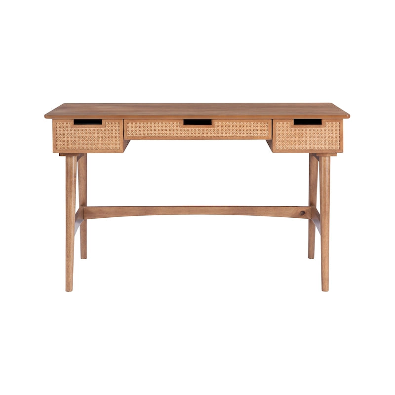 Rattanschreibtisch im Mid-Century-Stil