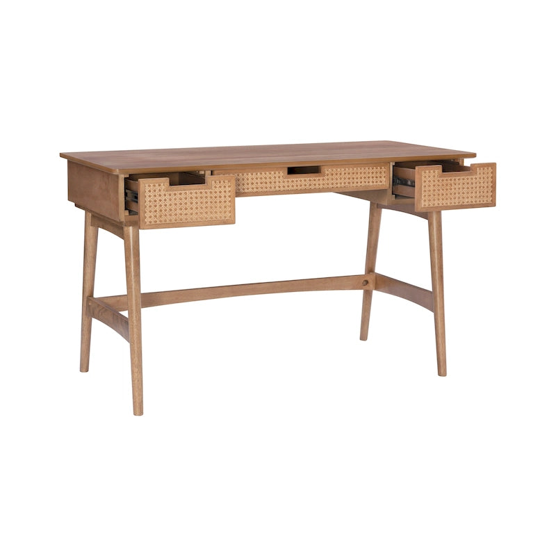 Rattanschreibtisch im Mid-Century-Stil