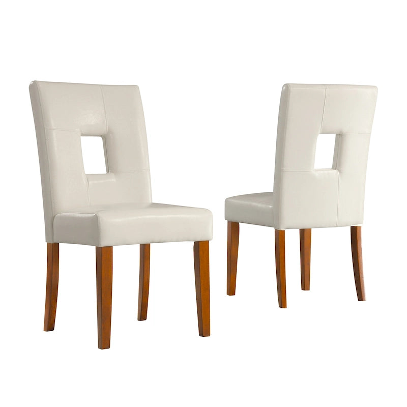 Ensemble de 2 chaises de salle à manger en similicuir blanc avec dossier en trou de serrure