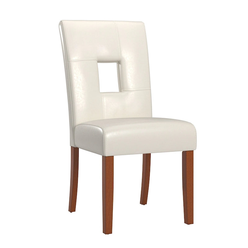 Ensemble de 2 chaises de salle à manger en similicuir blanc avec dossier en trou de serrure