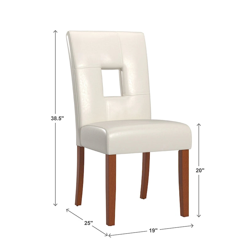 Witte eetkamerstoelen van kunstleer met sleutelgatvormige rugleuning, set van 2