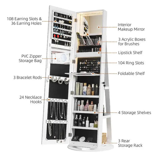 360 Lockable Jewelry Armoire with Full Length Mirror - N/A