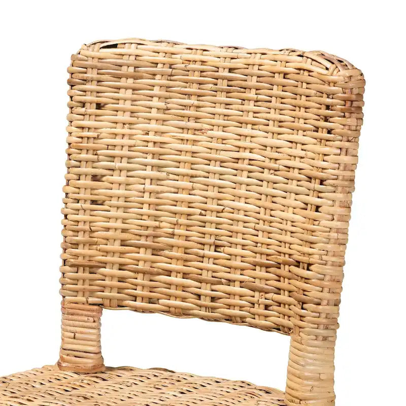 Ensemble de 2 chaises de salle à manger bohèmes en bois de manguier et rotin naturel