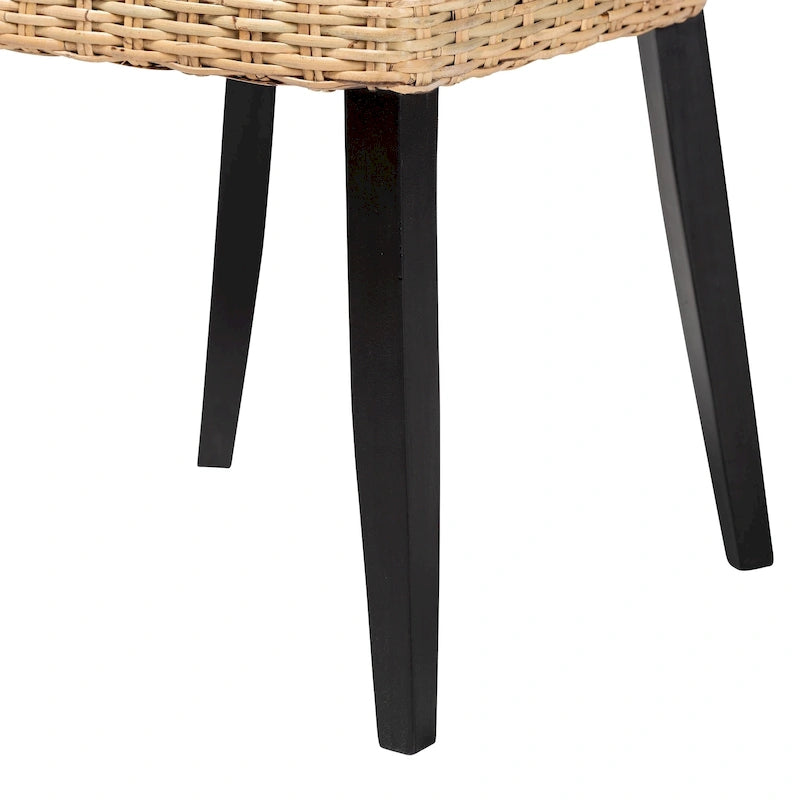 Ensemble de 2 chaises de salle à manger bohèmes en bois de manguier et rotin naturel
