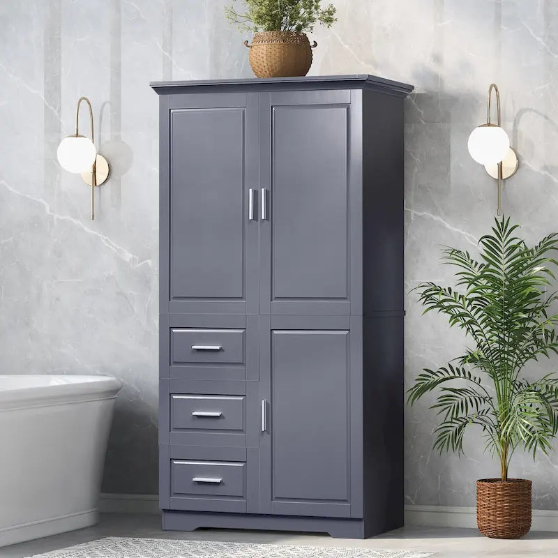 Armoire de rangement haute et large avec portes et trois tiroirs