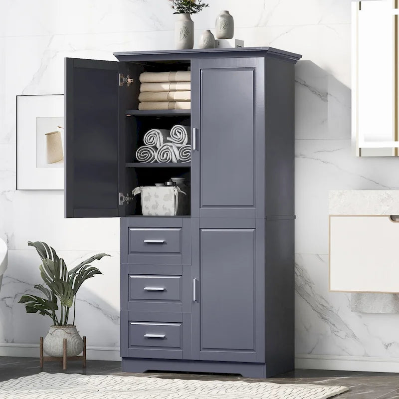 Armoire de rangement haute et large avec portes et trois tiroirs