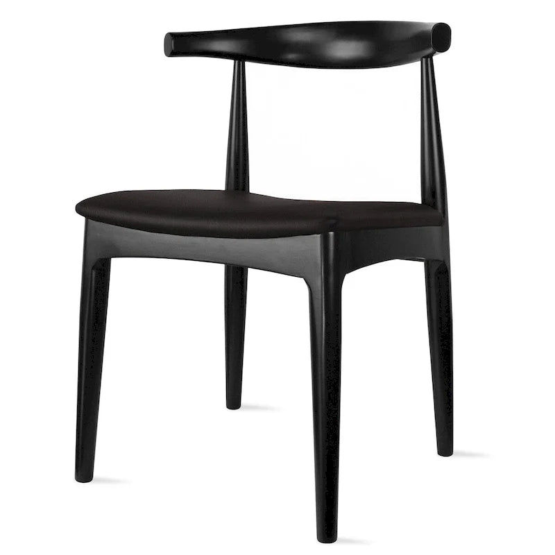Eetkamerstoelen van natuurlijk massief hout met armleuningen, zitting met kussen van PU-leer of beige stof en eiken frame