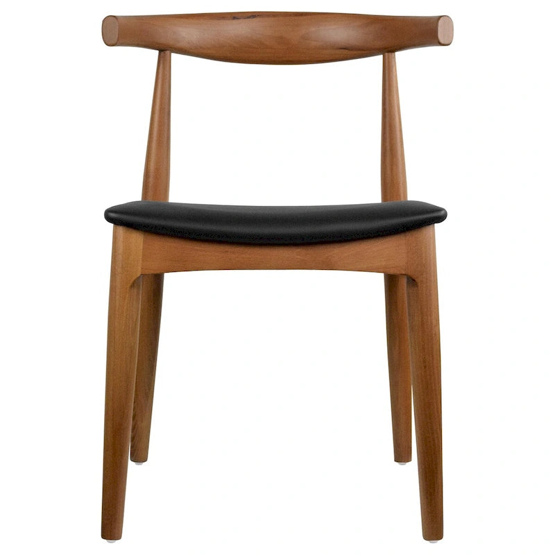 Eetkamerstoelen van natuurlijk massief hout met armleuningen, zitting met kussen van PU-leer of beige stof en eiken frame