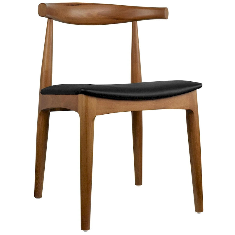 Eetkamerstoelen van natuurlijk massief hout met armleuningen, zitting met kussen van PU-leer of beige stof en eiken frame