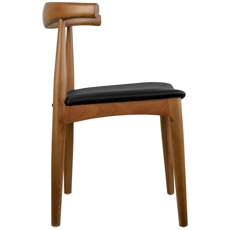Eetkamerstoelen van natuurlijk massief hout met armleuningen, zitting met kussen van PU-leer of beige stof en eiken frame