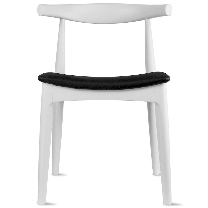 Eetkamerstoelen van natuurlijk massief hout met armleuningen, zitting met kussen van PU-leer of beige stof en eiken frame
