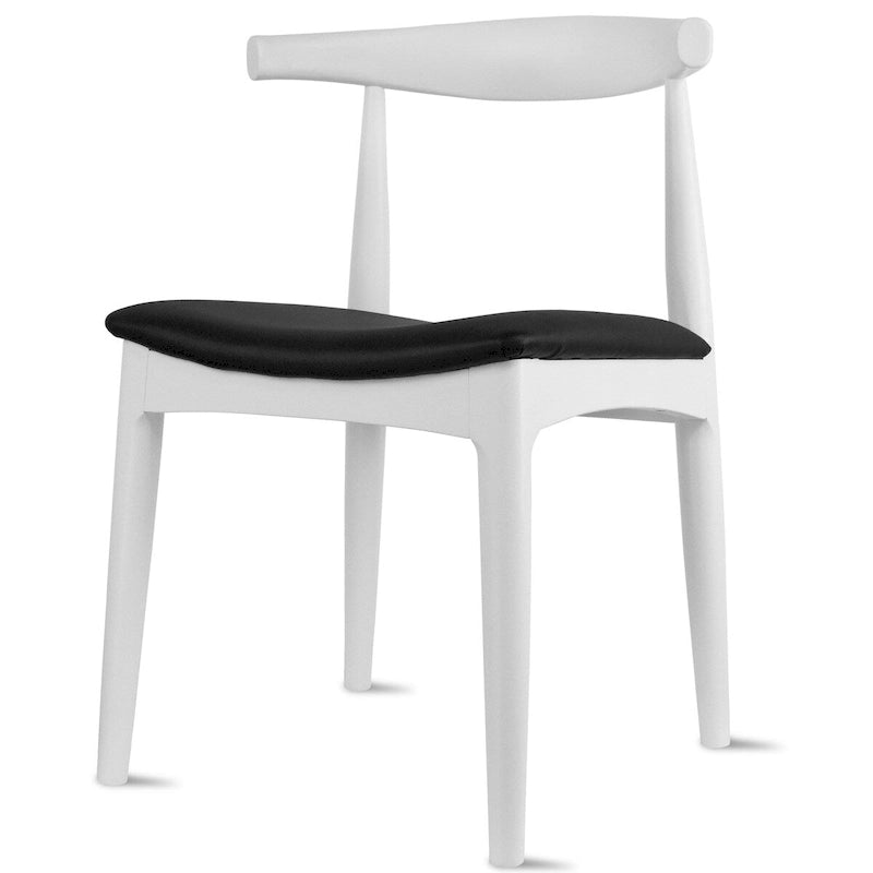 Eetkamerstoelen van natuurlijk massief hout met armleuningen, zitting met kussen van PU-leer of beige stof en eiken frame