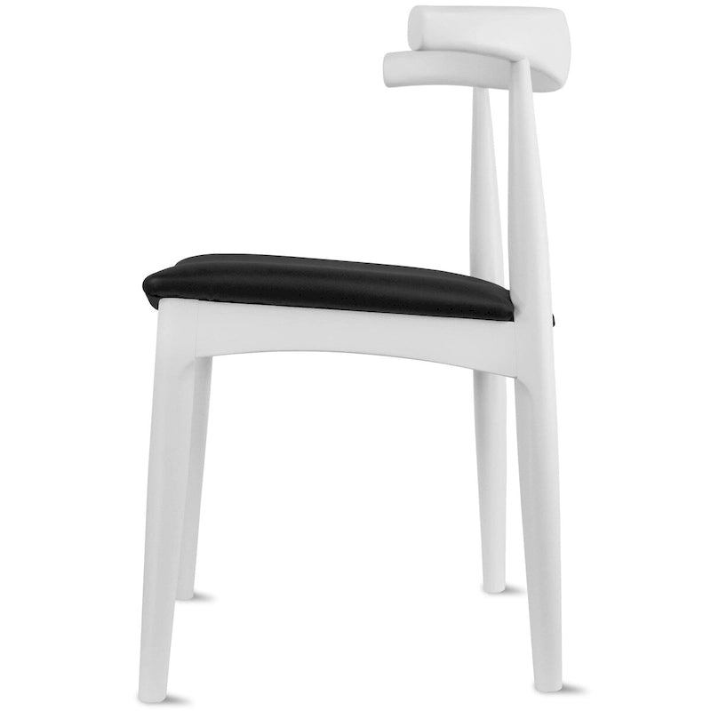 Eetkamerstoelen van natuurlijk massief hout met armleuningen, zitting met kussen van PU-leer of beige stof en eiken frame