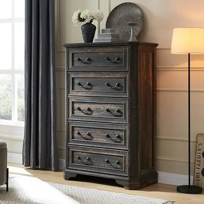 Commode de ferme à 5 tiroirs, coffre en bois à tiroirs, organisateur de commode