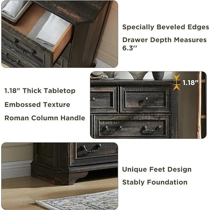 Farmhouse 5 Drawers Dresser, Wood Chest of Drawers, Dressers Organizer