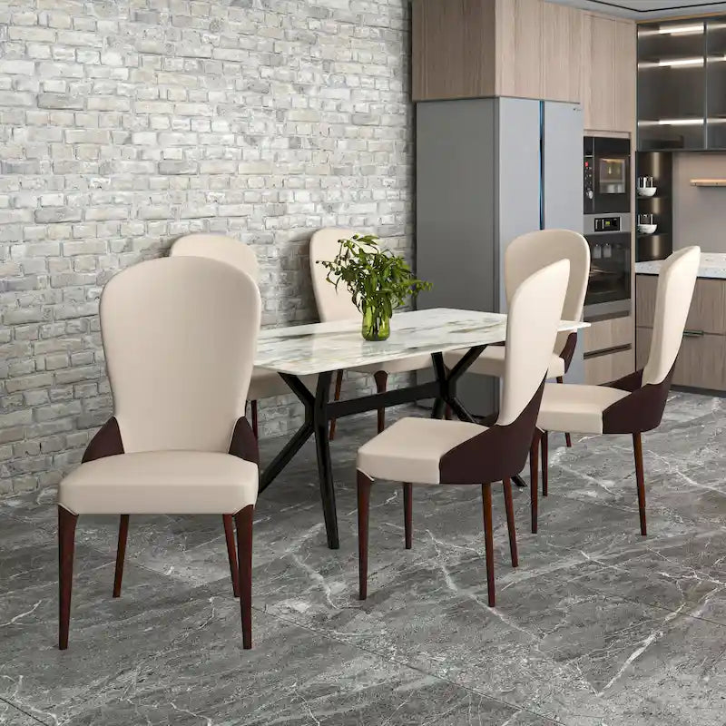 Sedia da pranzo in legno massello rivestita in pelle, design bicolore