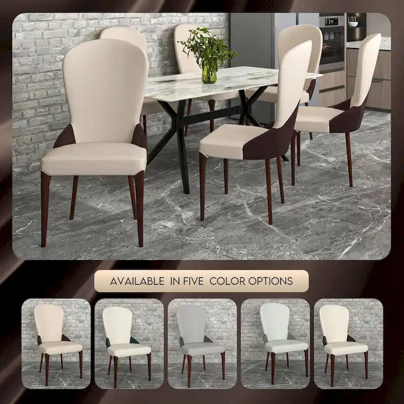 Sedia da pranzo in legno massello rivestita in pelle, design bicolore