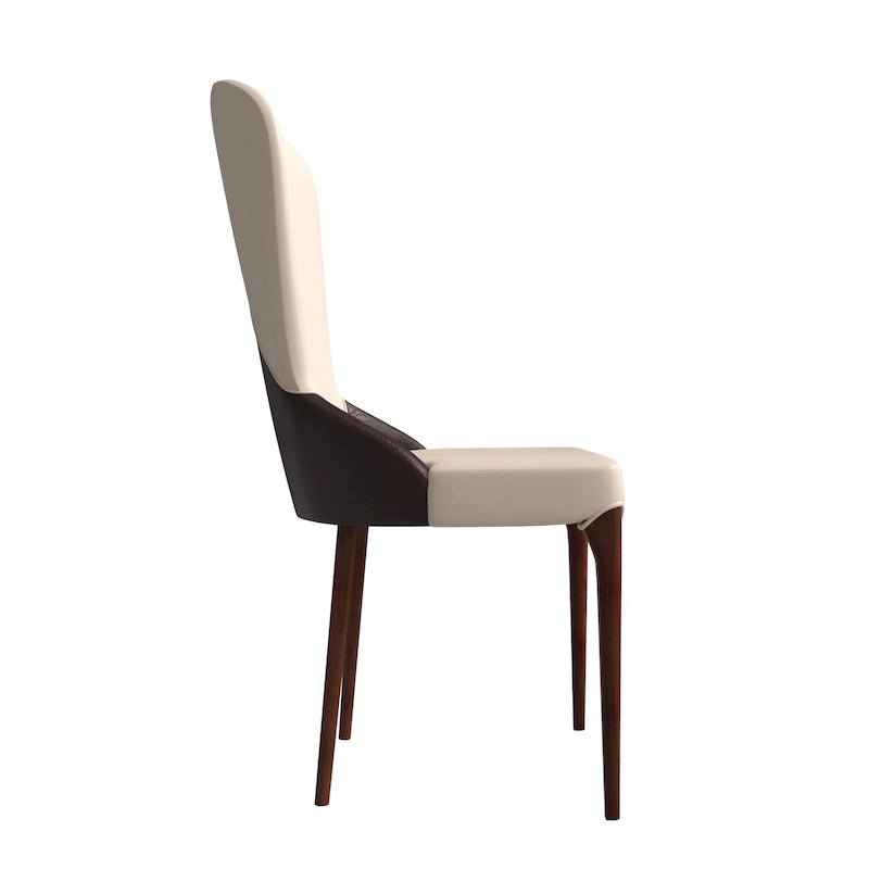 Sedia da pranzo in legno massello rivestita in pelle, design bicolore