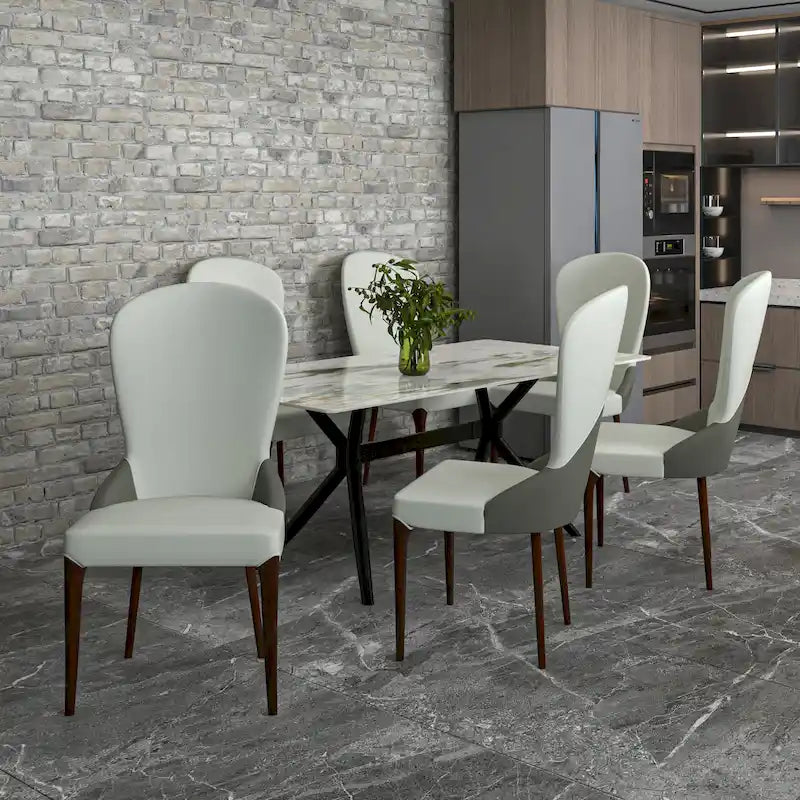 Sedia da pranzo in legno massello rivestita in pelle, design bicolore