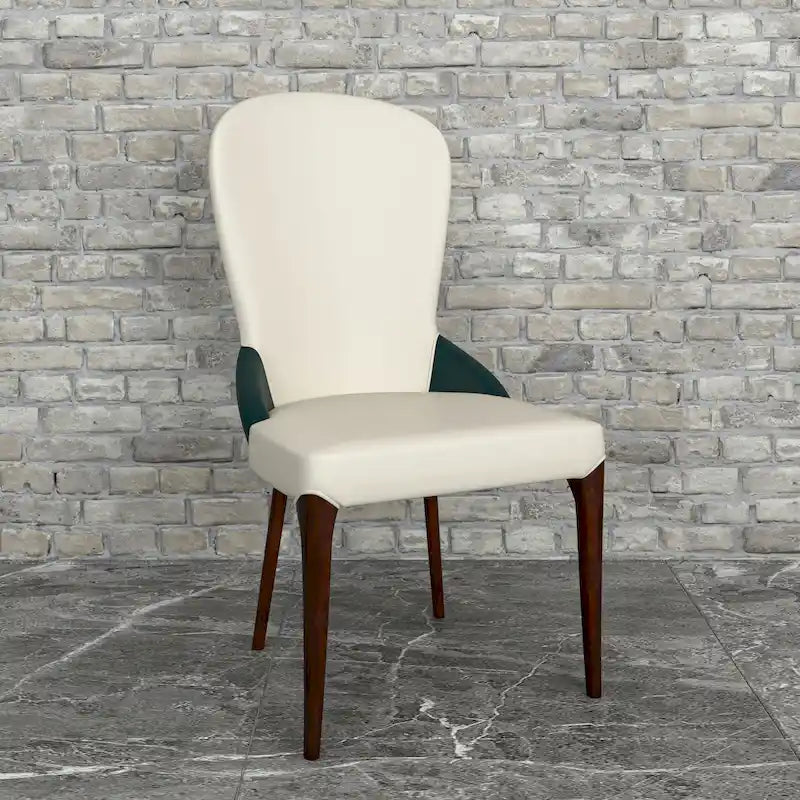 Sedia da pranzo in legno massello rivestita in pelle, design bicolore