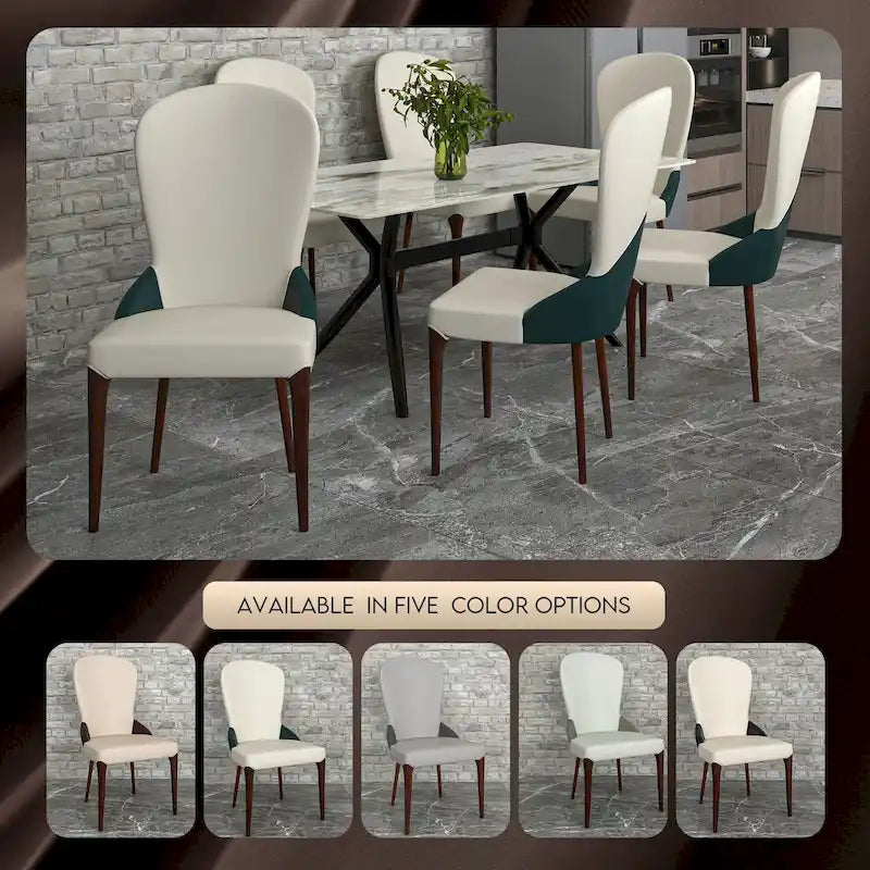 Sedia da pranzo in legno massello rivestita in pelle, design bicolore