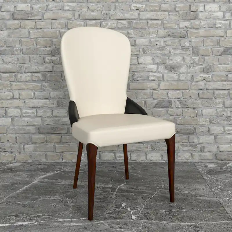 Sedia da pranzo in legno massello rivestita in pelle, design bicolore