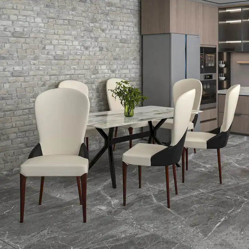 Sedia da pranzo in legno massello rivestita in pelle, design bicolore
