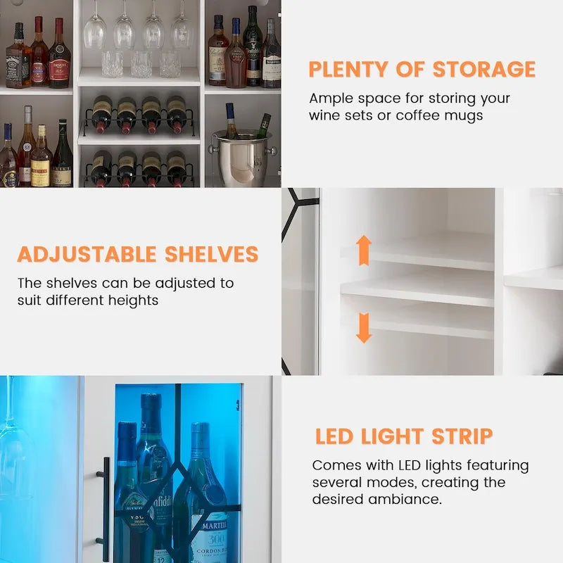 Meuble-bar à vin avec éclairage LED et portes en verre