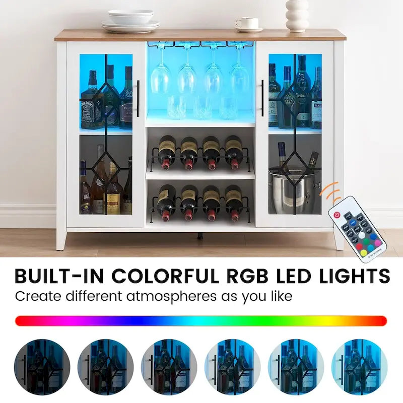 Meuble-bar à vin avec éclairage LED et portes en verre