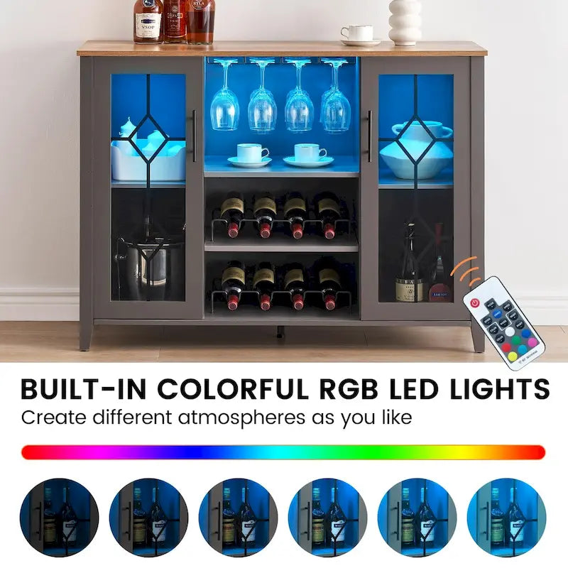 Meuble-bar à vin avec éclairage LED et portes en verre