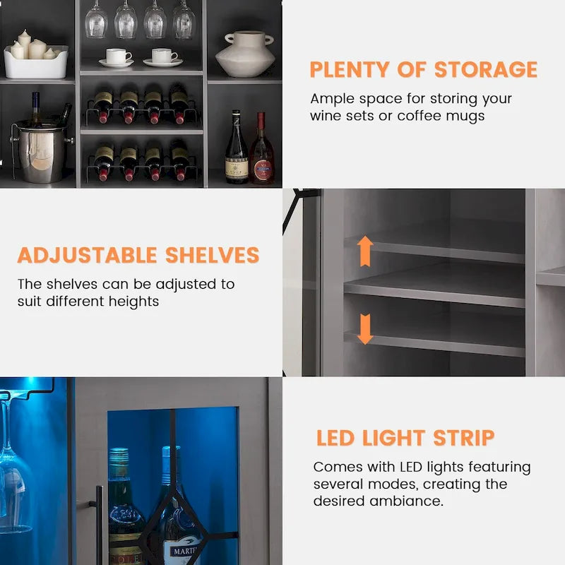 Meuble-bar à vin avec éclairage LED et portes en verre