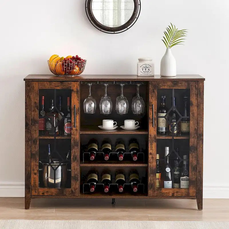 Meuble-bar à vin avec éclairage LED et portes en verre