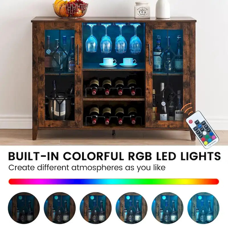 Meuble-bar à vin avec éclairage LED et portes en verre