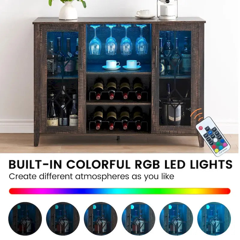Meuble-bar à vin avec éclairage LED et portes en verre
