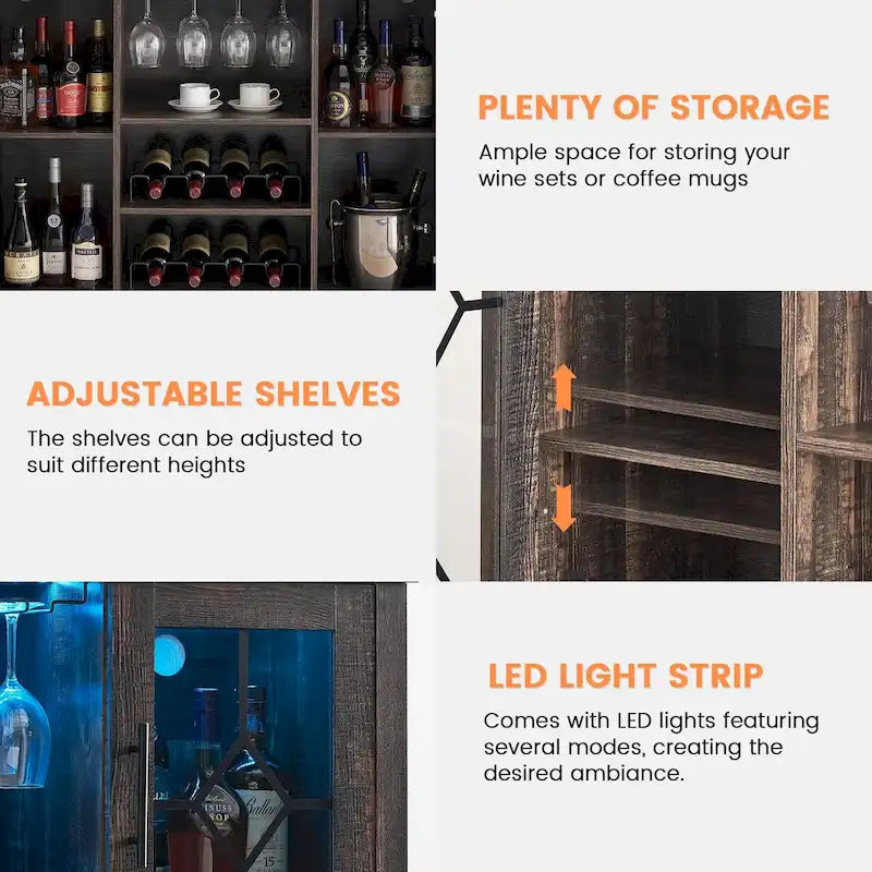 Meuble-bar à vin avec éclairage LED et portes en verre