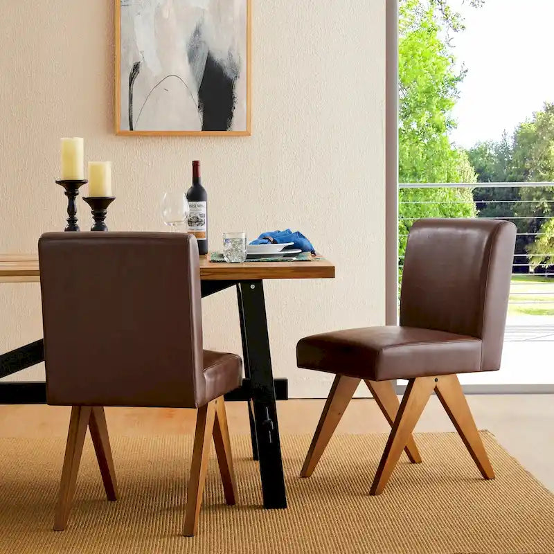 Ensemble de 4 chaises latérales de salle à manger rembourrées en similicuir avec pieds en bois en V