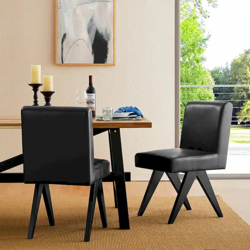 Ensemble de 4 chaises latérales de salle à manger rembourrées en similicuir avec pieds en bois en V
