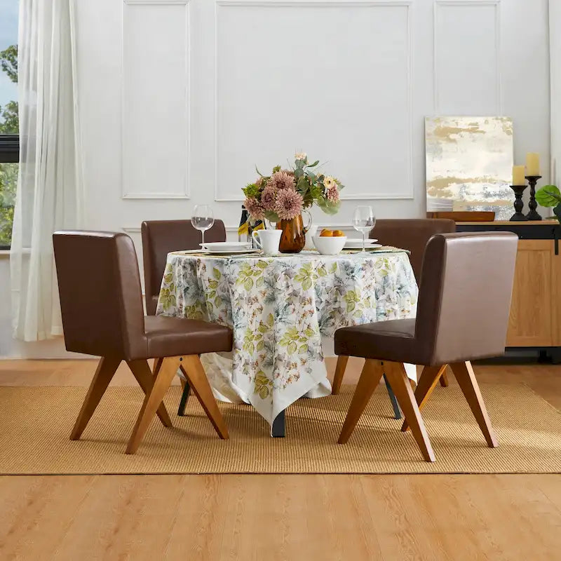 Ensemble de 4 chaises latérales de salle à manger rembourrées en similicuir avec pieds en bois en V