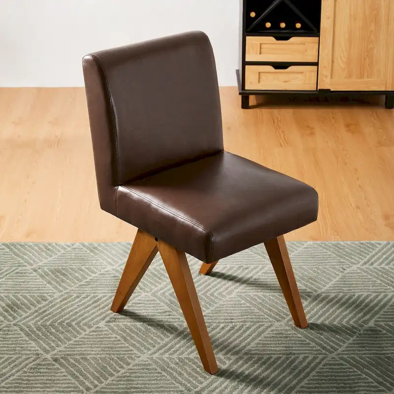 Ensemble de 4 chaises latérales de salle à manger rembourrées en similicuir avec pieds en bois en V