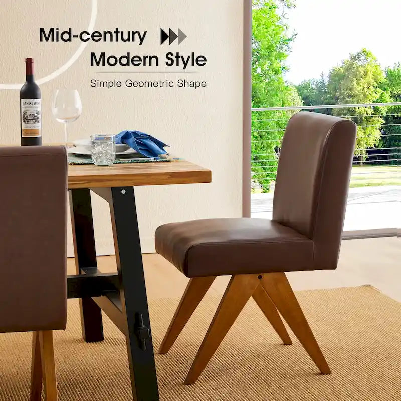 Set of 4 Faux Leather Upholstered Side Dining Chairs with V-Shaped Wood Legs