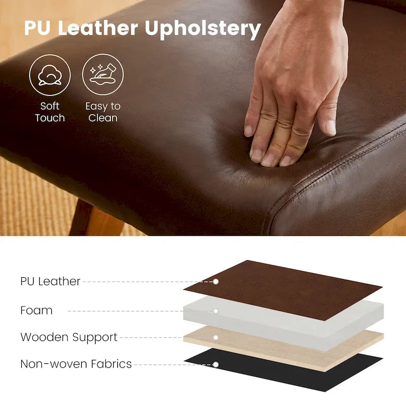 Set of 4 Faux Leather Upholstered Side Dining Chairs with V-Shaped Wood Legs