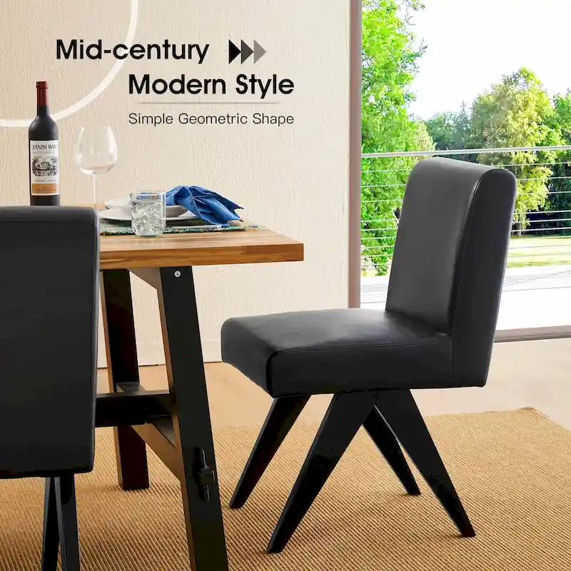 Set of 4 Faux Leather Upholstered Side Dining Chairs with V-Shaped Wood Legs