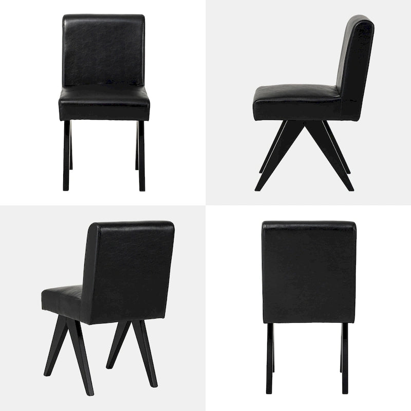 Set of 4 Faux Leather Upholstered Side Dining Chairs with V-Shaped Wood Legs