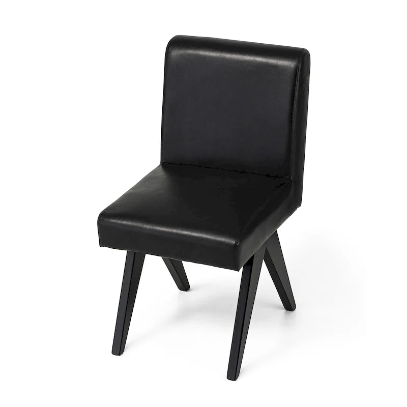 Set of 4 Faux Leather Upholstered Side Dining Chairs with V-Shaped Wood Legs