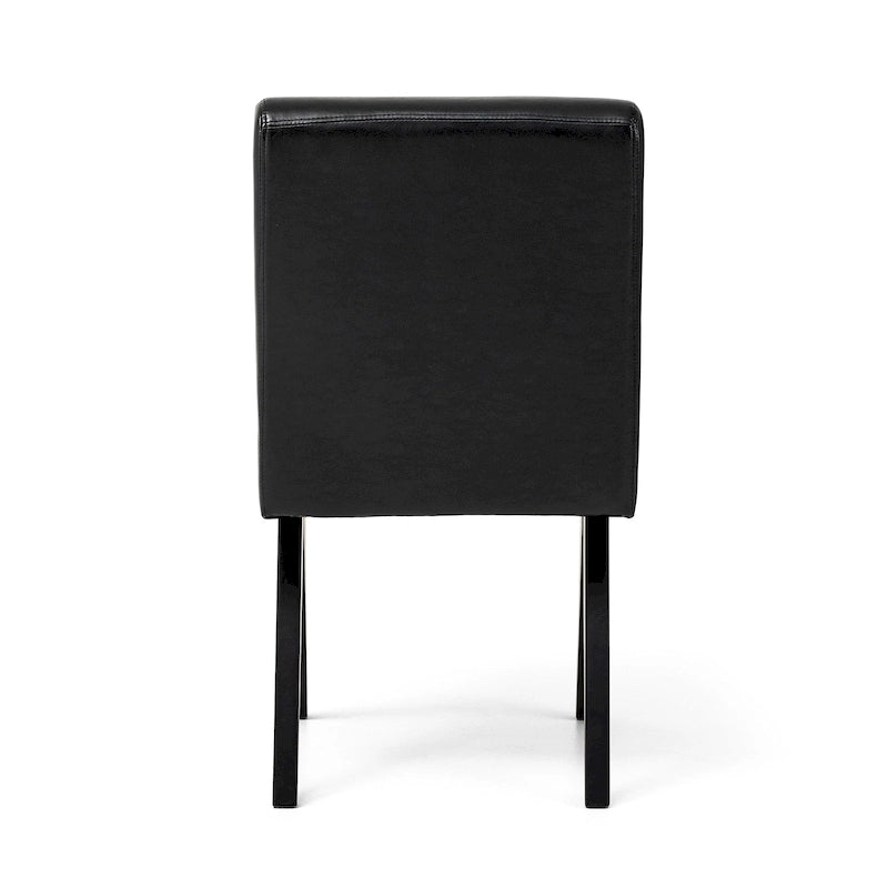 Set of 4 Faux Leather Upholstered Side Dining Chairs with V-Shaped Wood Legs